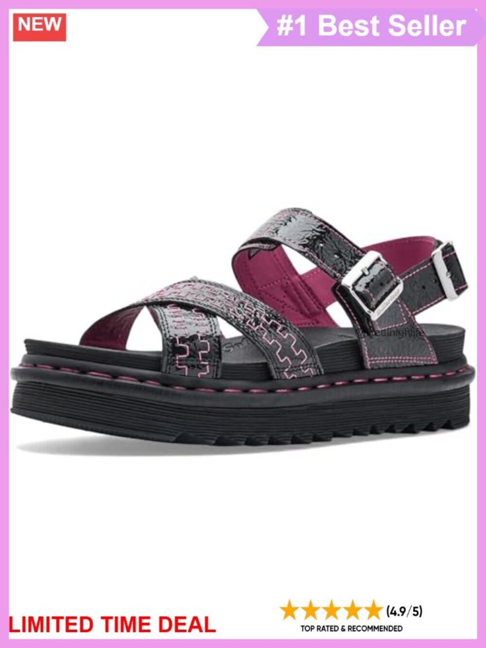 Distressed Leather Platform Sandals with Dual Straps